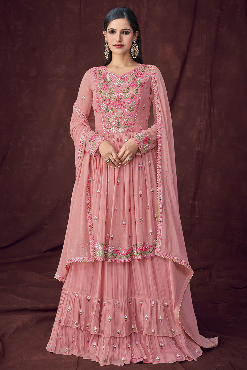 Buy Fancy Fabric Pink Long Style Suit - Designer Lehenga Suit