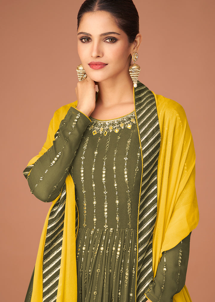 Buy Pakistani Style Designer Fern Green Sharara - Peplum Sharara Suit