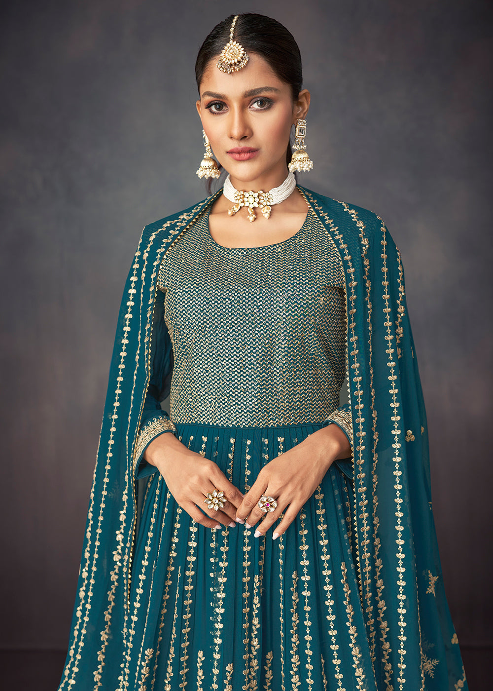 Shop Now Prussian Blue Georgette Embellished Festive Sharara Suit Online at Empress Clothing in USA, UK, Canada & Worldwide.