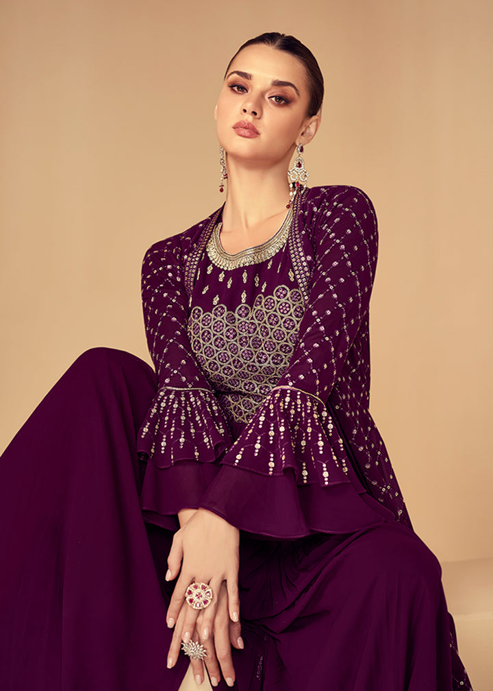 Buy Now Attractive Purple Jacket Style Party Wear Indo Western Dress Online in USA, UK, Canada & Worldwide at Empress Clothing. 