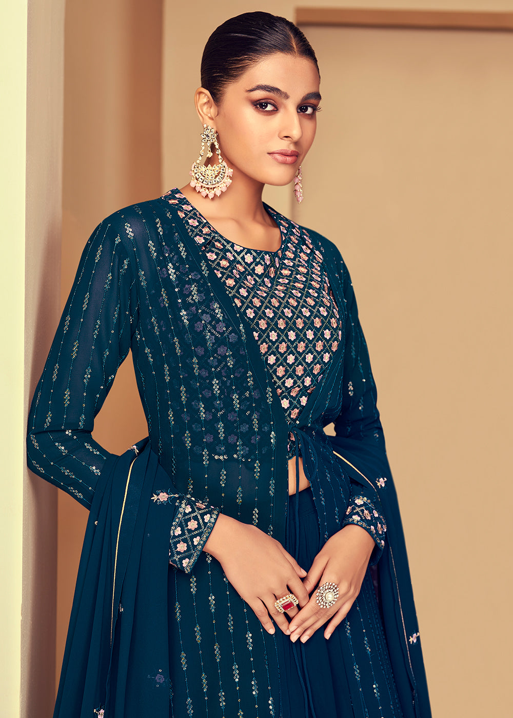 Imperial Navy Blue Jacket Style Party Wear Indo Western Dress Imperial Navy Blue Jacket Style Party Wear Indo Western Dress