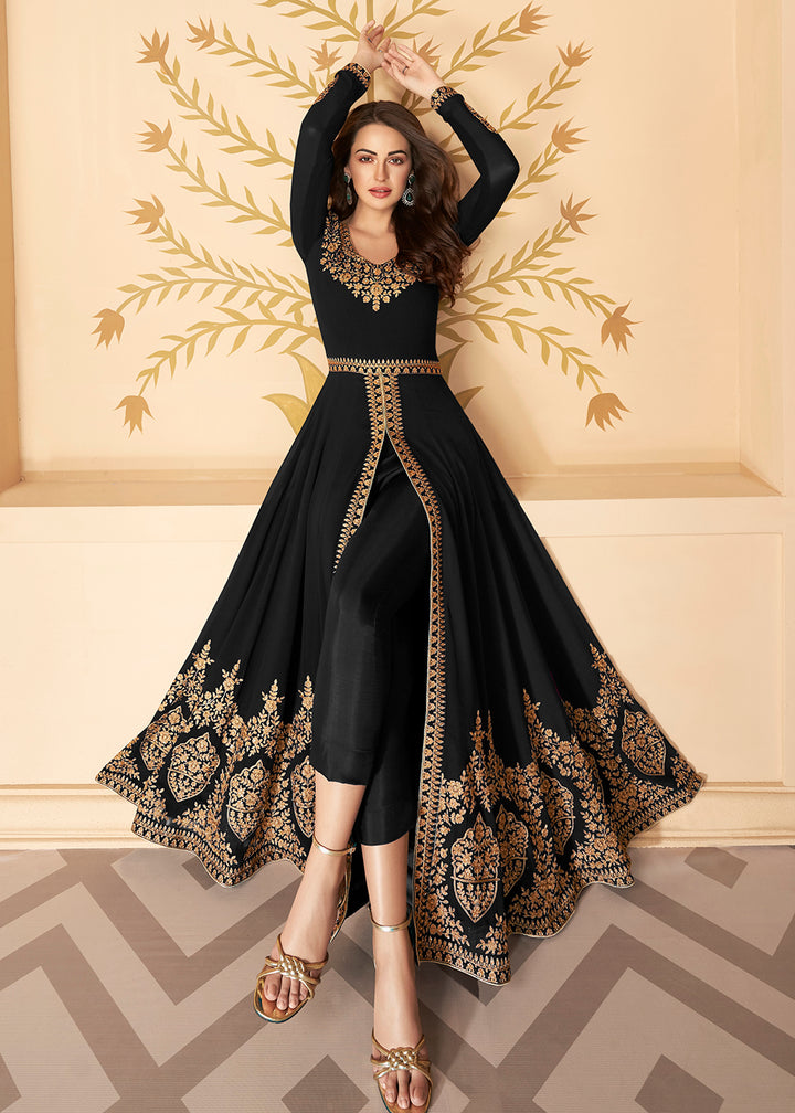 Buy Black Front Slit Anarkali Suit from Empress Clothing. Pamper the women in you with this attractive Black georgette trendy salwar suit.