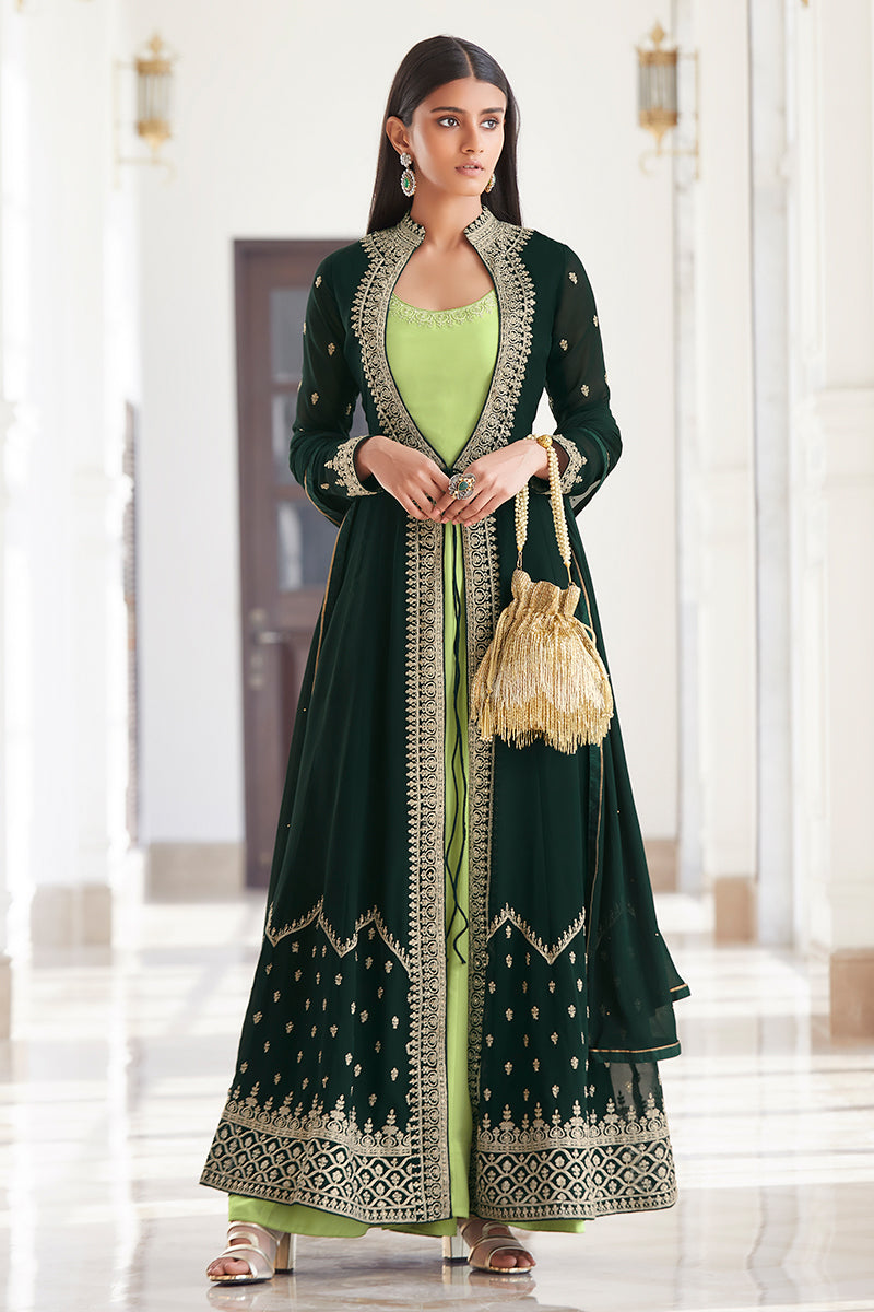 Buy Georgette Captivating Green Anarkali - Jacket Style Anarkali Suit