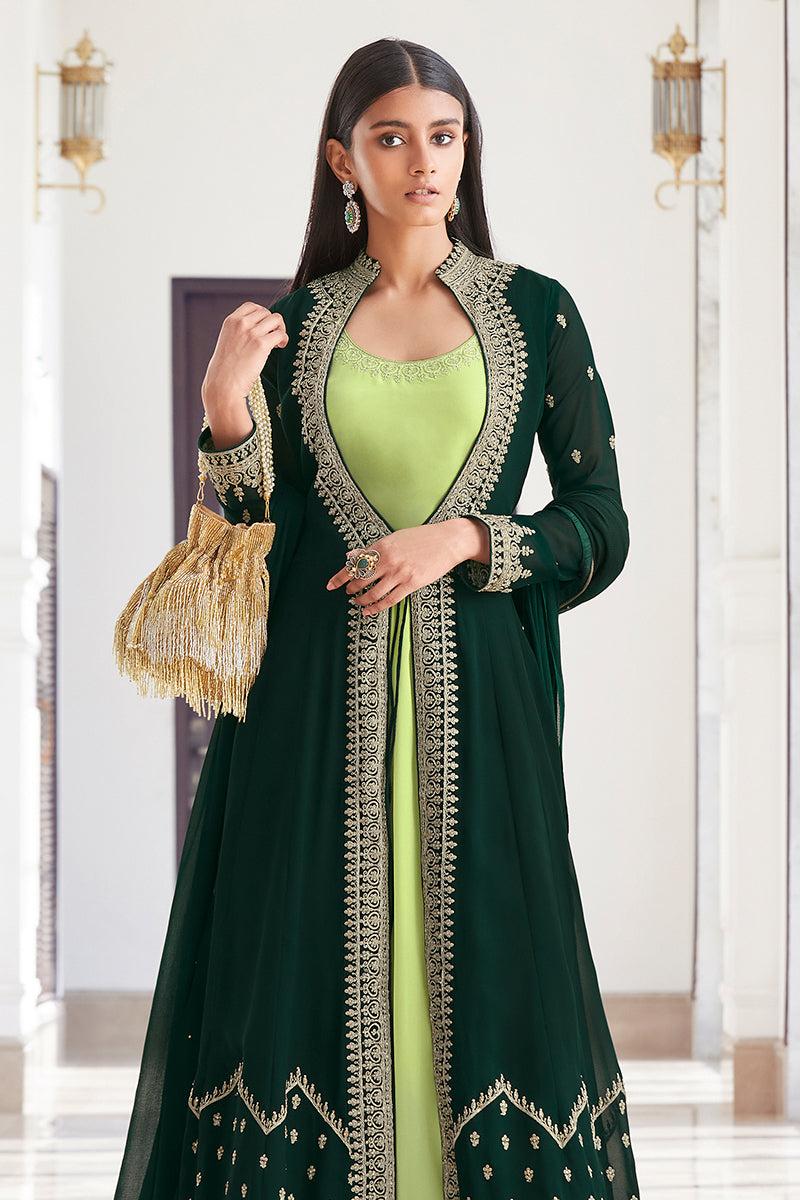Buy Georgette Captivating Green Anarkali - Jacket Style Anarkali Suit