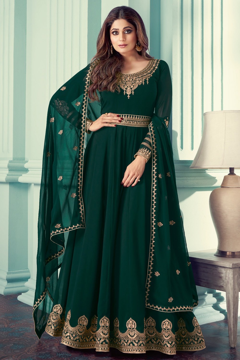 Buy Shamita Shetty Green Anarkali - Embroidered Anarkali Suit