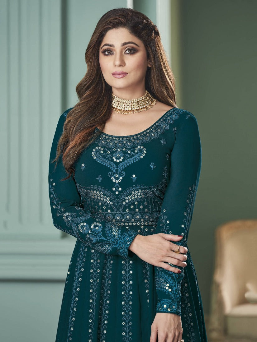 Buy Prussian Blue Anarkali Gown - Featuring Shamita Shetty