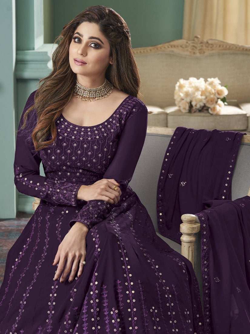 Buy Plum Purple Anarkali Gown - Featuring Shamita Shetty