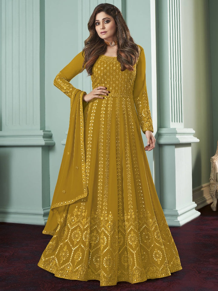 Buy Splendid Yellow Anarkali Gown - Featuring Shamita Shetty