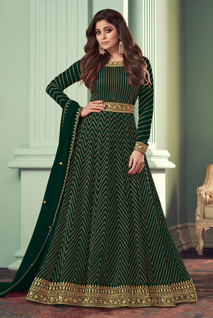 Buy Green Belt Style Anarkali Gown - Featuring Shamita Shetty