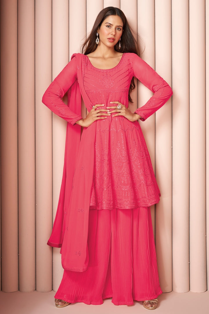 Buy Party Wear Soothing Pink Suit - Palazzo Style Salwar Suit