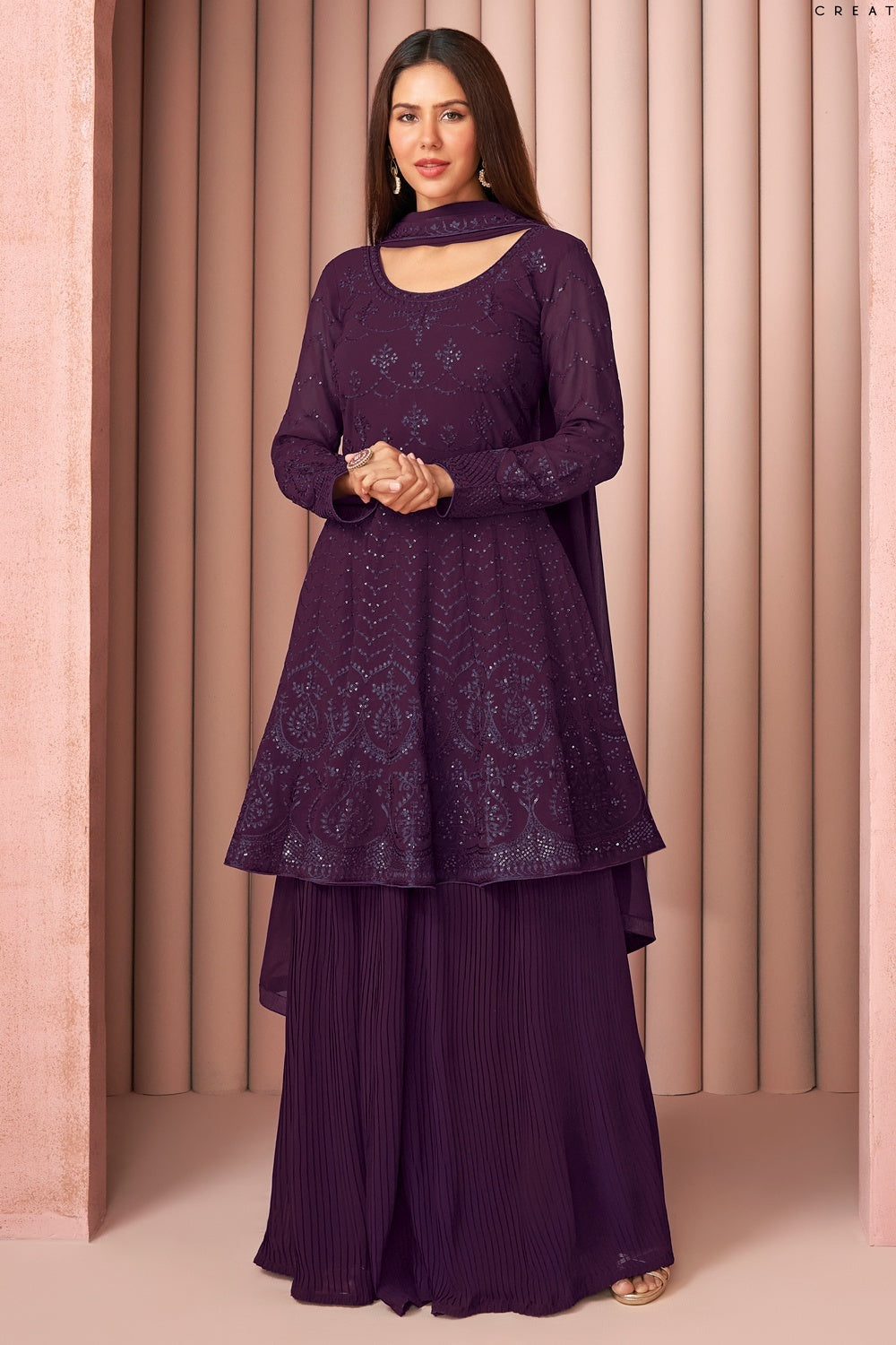 Buy Party Wear Trendy Violet Suit - Palazzo Style Salwar Suit