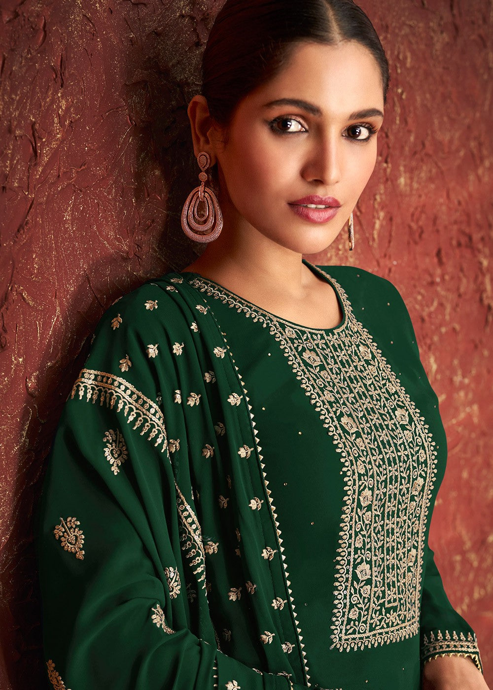 Buy Green & Gold Splendid Embroidered Suit - Pakistani Style Suit