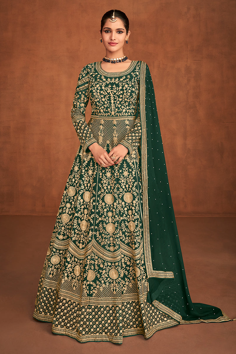 Buy Green Gown Style Anarkali - All Over Embroidered Anarkali Suit