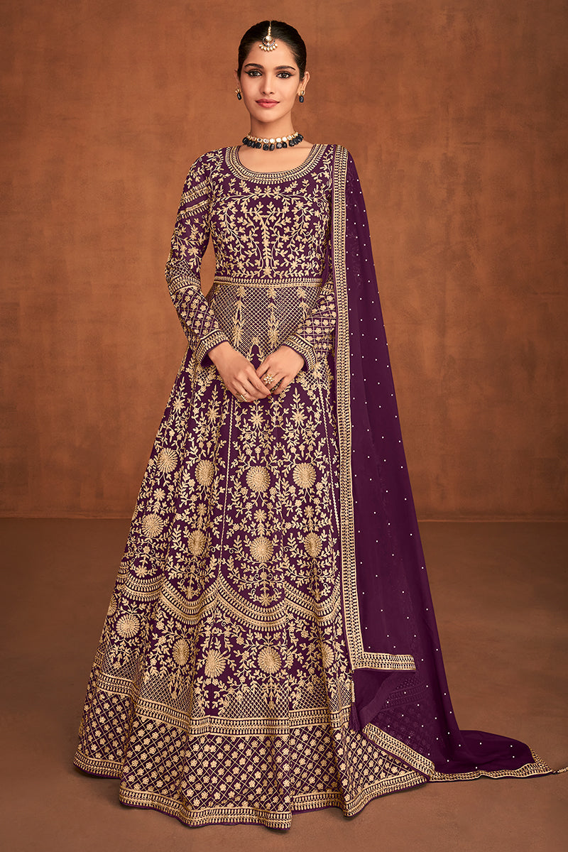 Buy Purple Gown Style Anarkali - All Over Embroidered Anarkali Suit