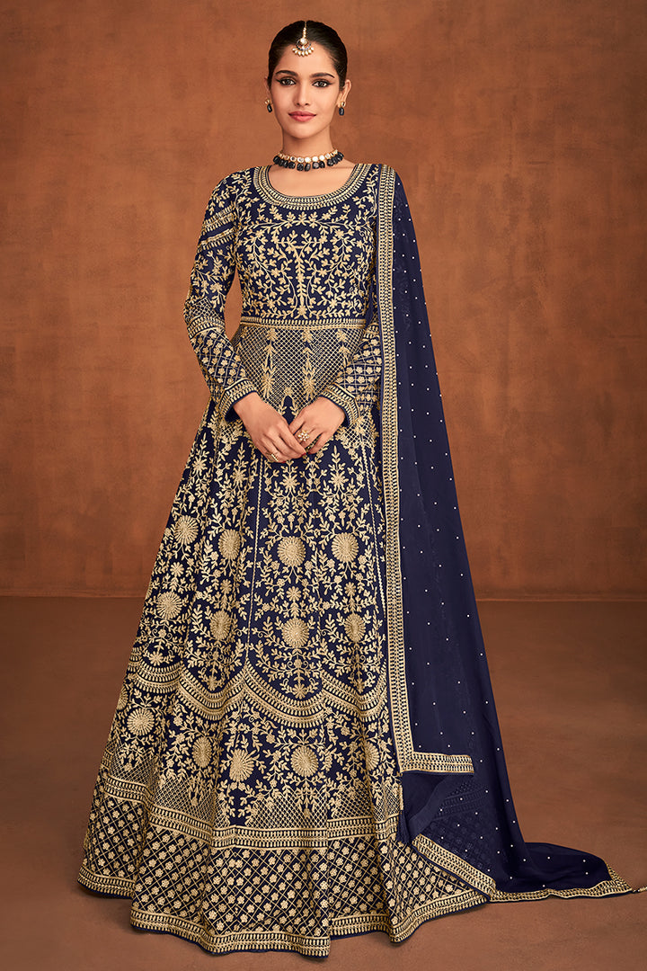 Buy Blue Gown Style Anarkali - All Over Embroidered Anarkali Suit