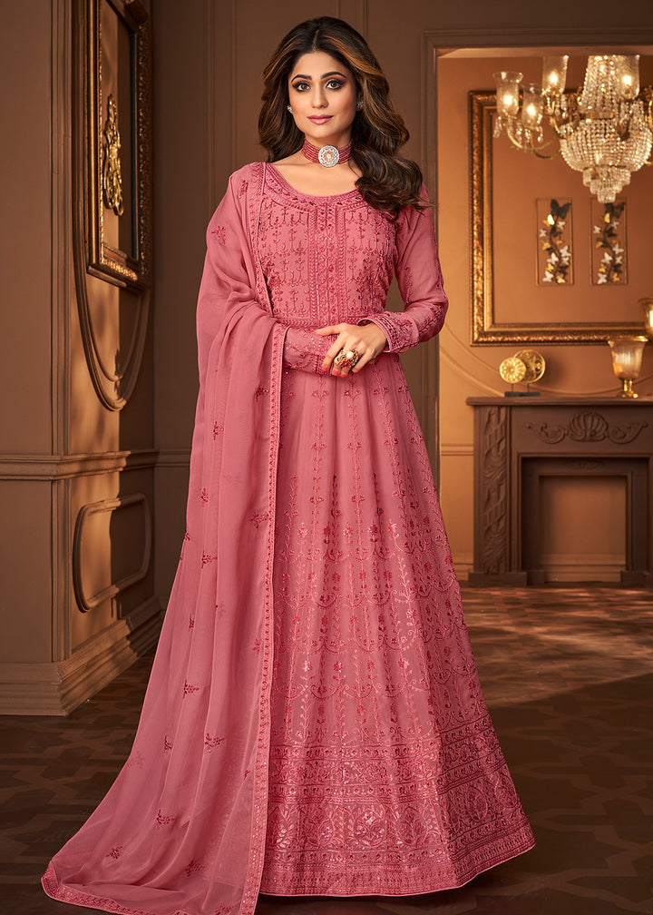 Buy Pretty Pink Indian Embroidered Anarkali - Shamita Shetty Anarkali