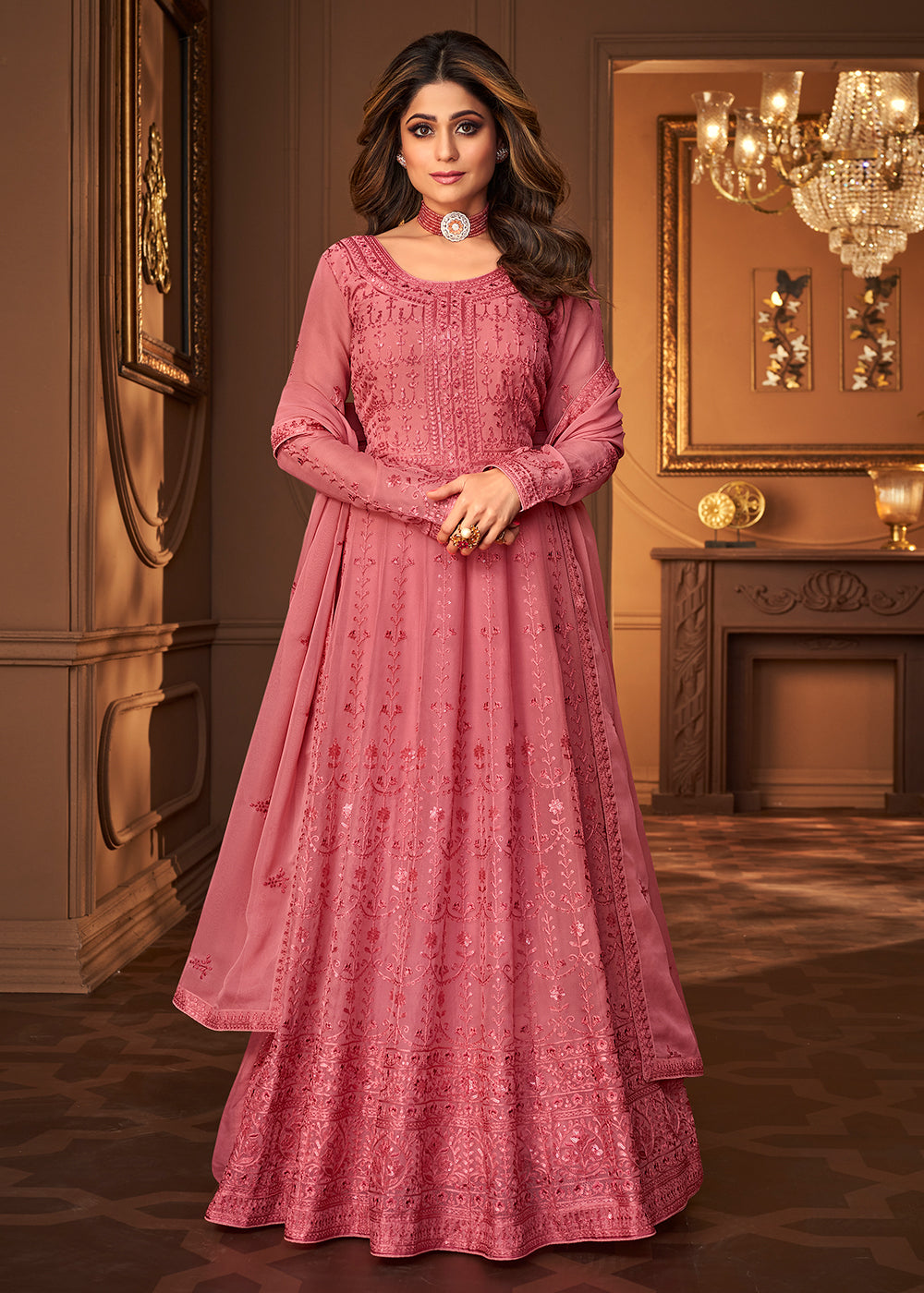 Buy Pretty Pink Indian Embroidered Anarkali - Shamita Shetty Anarkali Empress Clothing Buy Pretty Pink Indian Embroidered Anarkali - Shamita Shetty Anarkali Empress Clothing