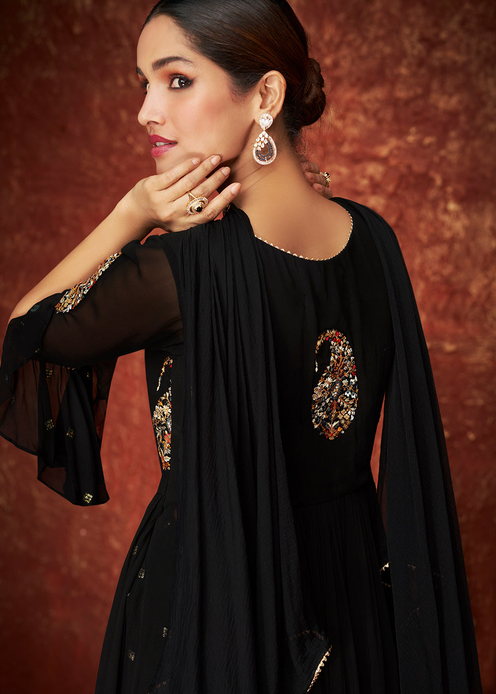 Designer Black Peplum Style with Tiered Sharara Suit for Wedding