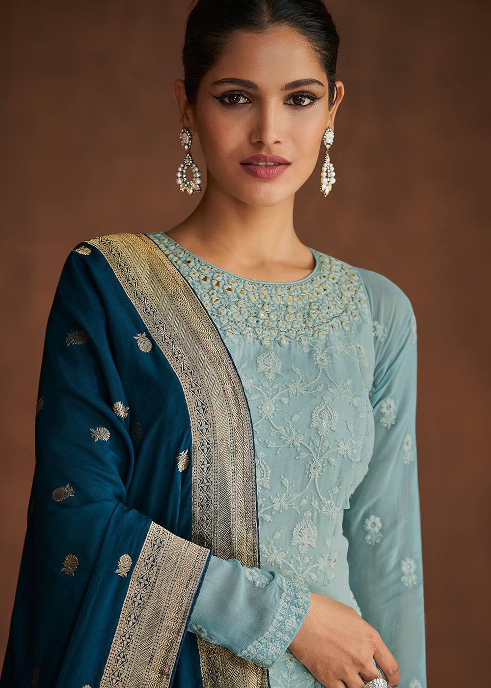 Buy Wonderful Blue Eid/Festive Suit - Palazzo Style Salwar Suit