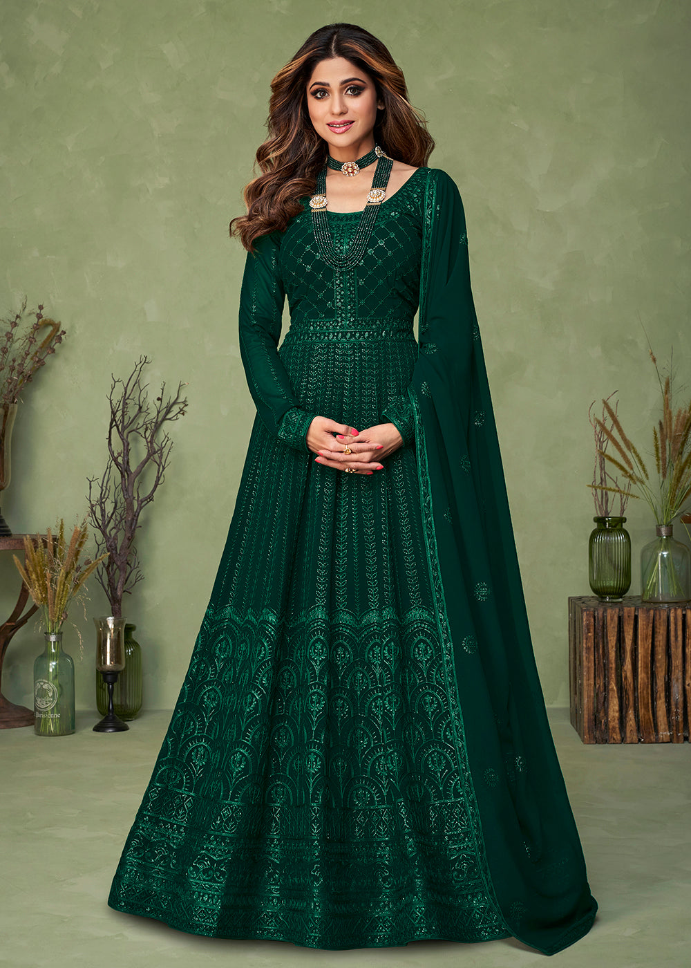 Buy Green Wedding Party Wear Anarkali - Shamita Shetty Anarkali