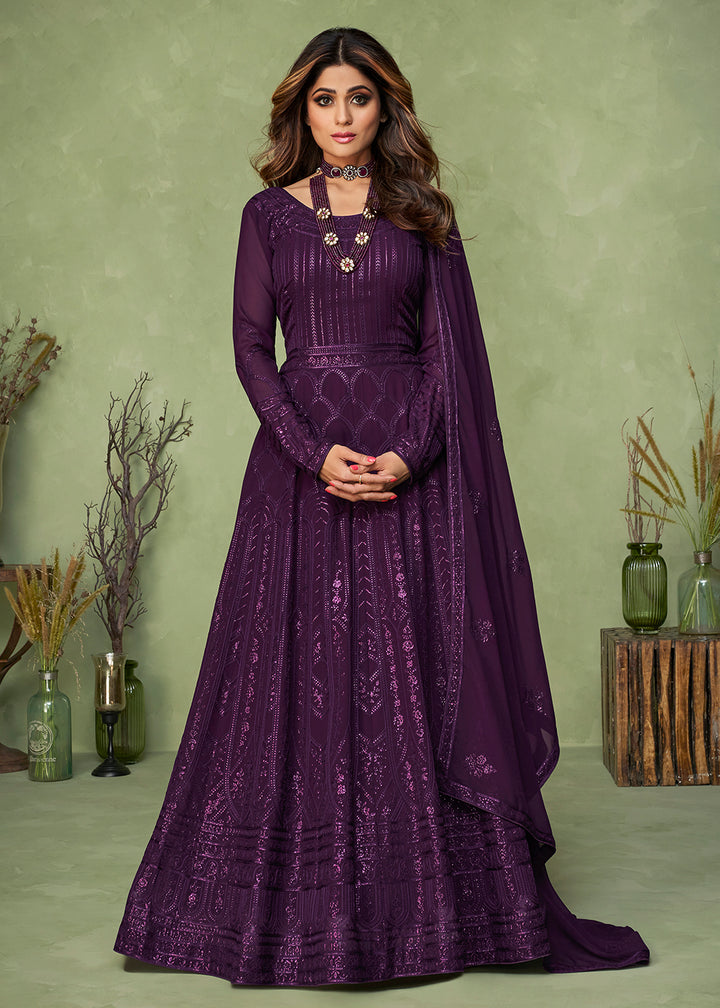Buy Purple Wedding Party Wear Anarkali - Shamita Shetty Anarkali