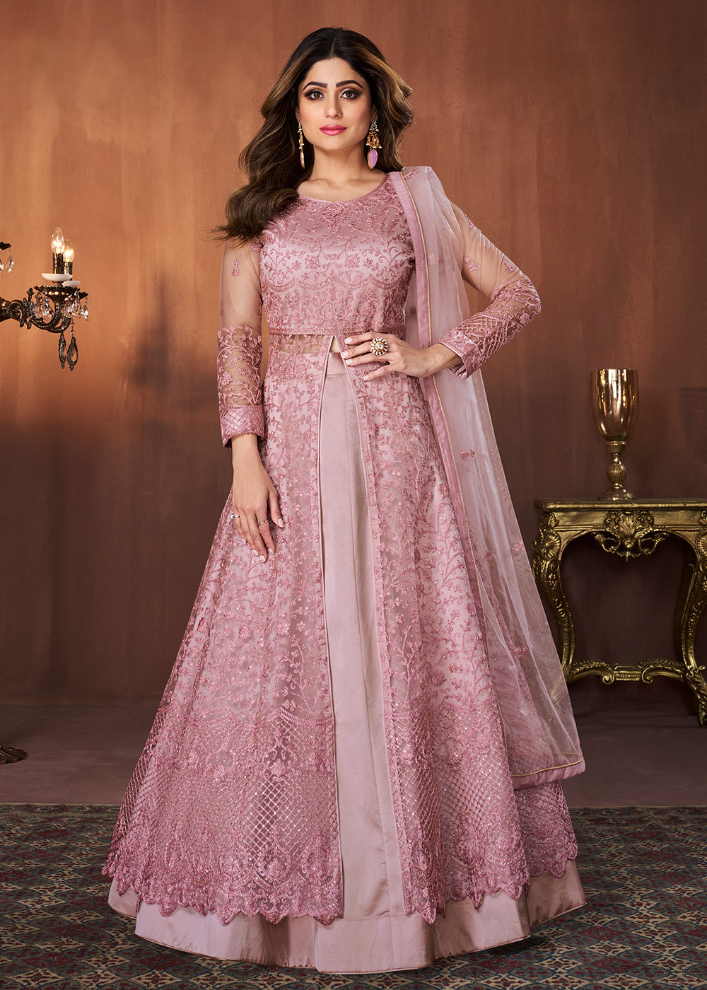 Buy Blush Pink All Over Embroidered Gown - Shamita Shetty Anarkali Suit