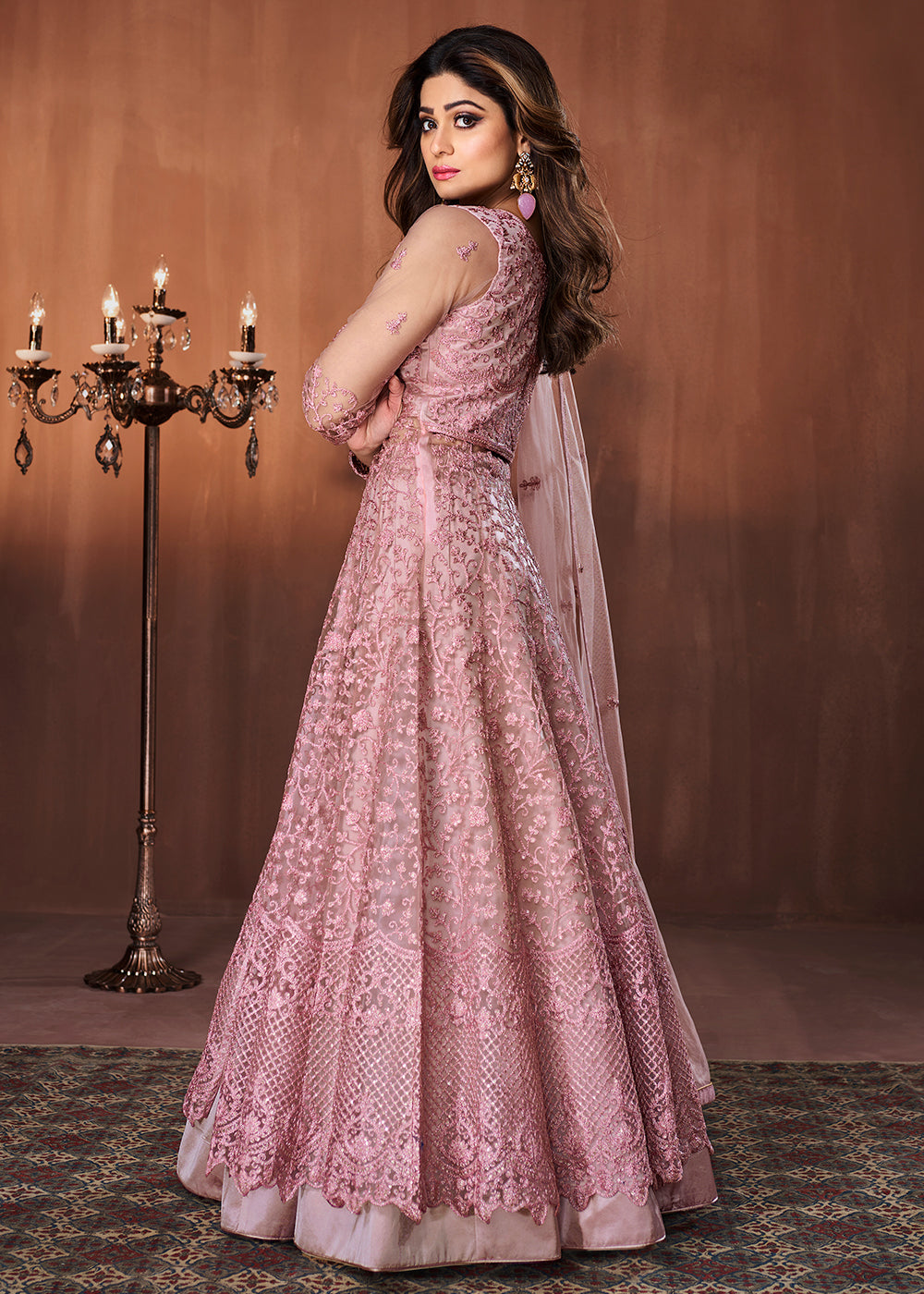 Buy Blush Pink All Over Embroidered Gown - Shamita Shetty Anarkali Suit