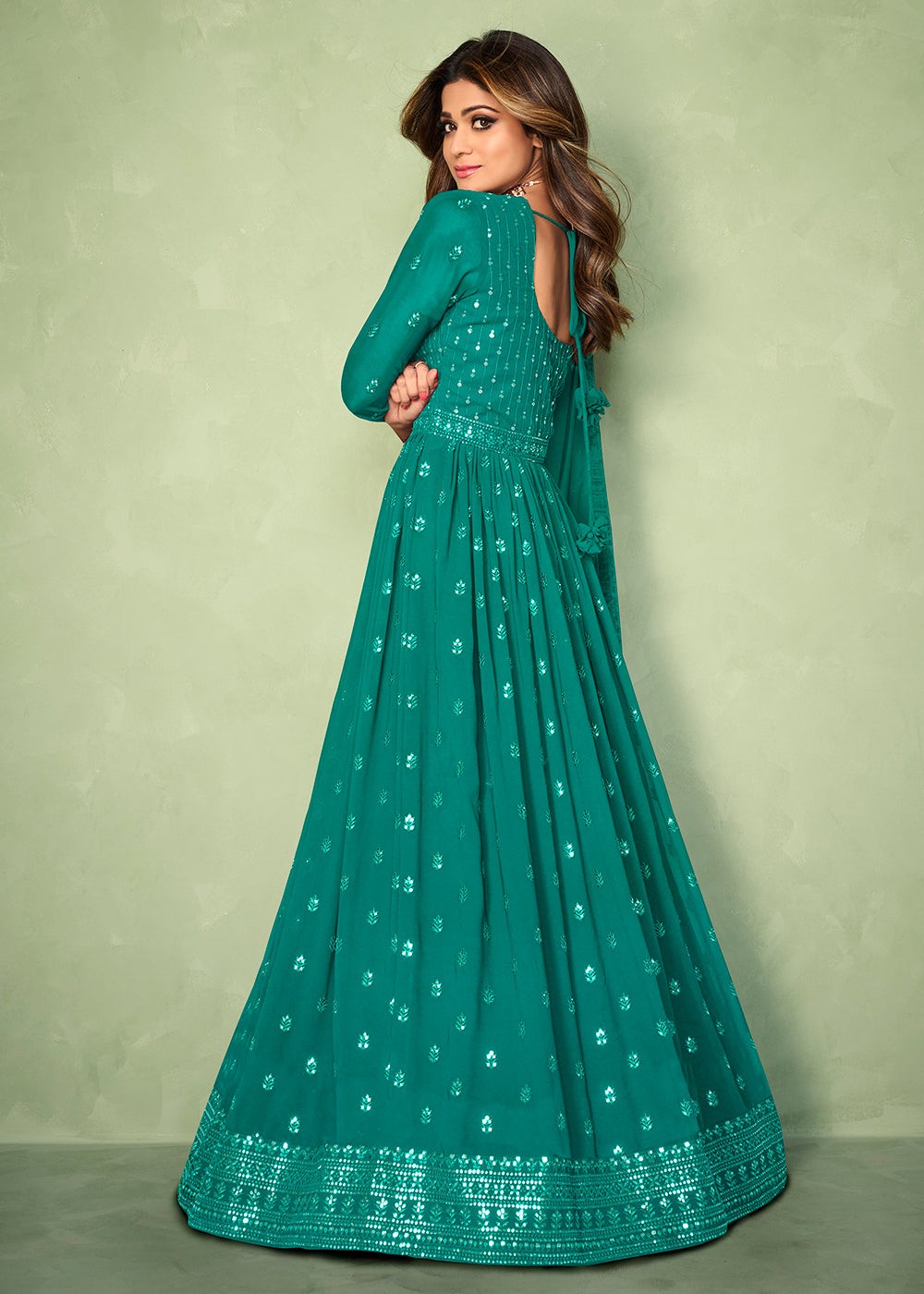 Buy Tiffany Blue Skirt Style Anarkali - Bridesmaids Anarkali Dress