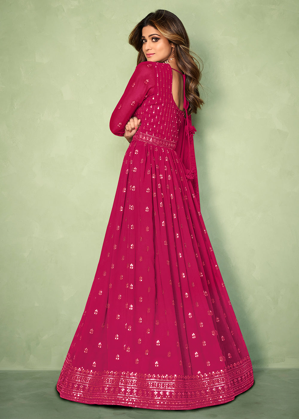 Buy Hot Pink Skirt Style Anarkali - Bridesmaids Anarkali Dress