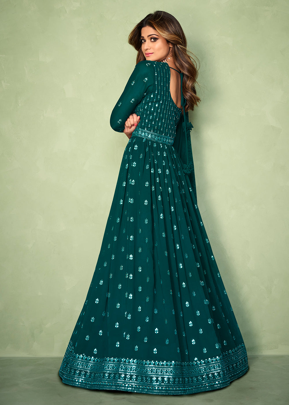 Buy Teal Blue Skirt Style Anarkali - Bridesmaids Anarkali Dress
