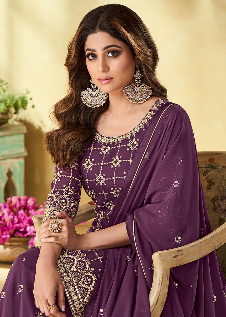 Buy Now Foil Mirror Impressive Purple Festive Wear Palazzo Salwar Suit Online in USA, UK, Canada, Germany & Worldwide at Empress Clothing.