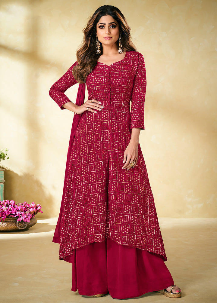 Buy Pink Indian Designer Suit - Embroidered Palazzo Suit
