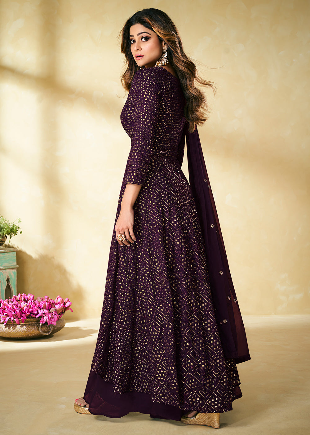 Buy Purple Indian Designer Suit - Embroidered Palazzo Suit