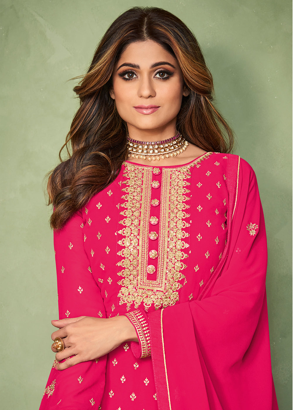 Buy Shamita Shetty Pink Long Anarkali - Floor Length Anarkali Suit