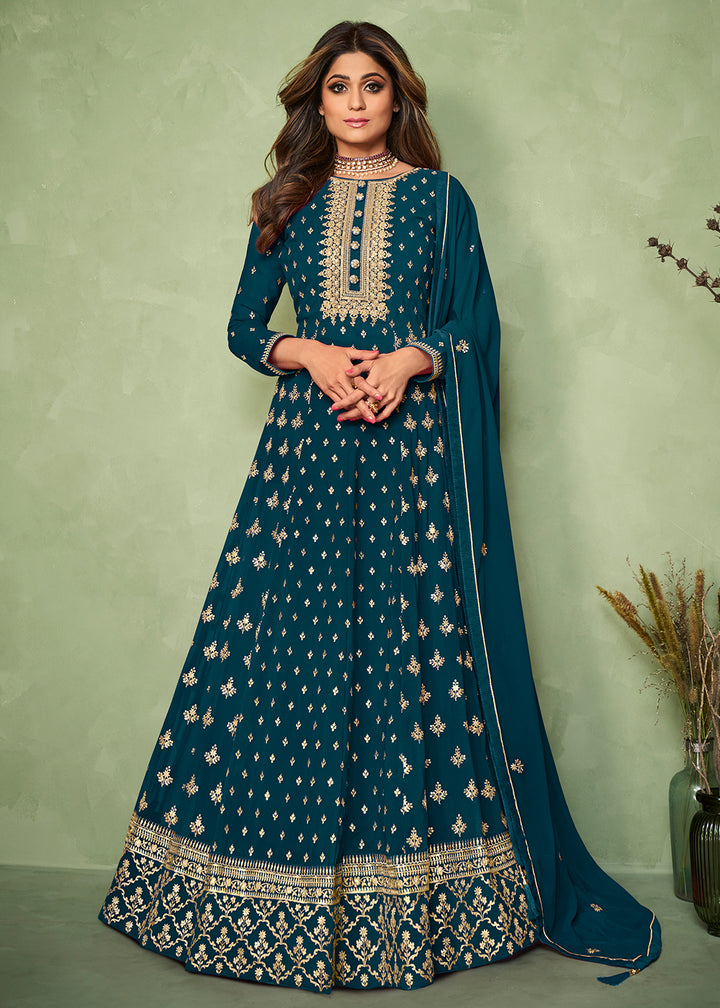 Buy Shamita Shetty Blue Long Anarkali - Floor Length Anarkali Suit