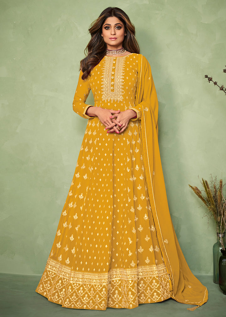 Buy Shamita Shetty Yellow Long Anarkali - Floor Length Anarkali Suit