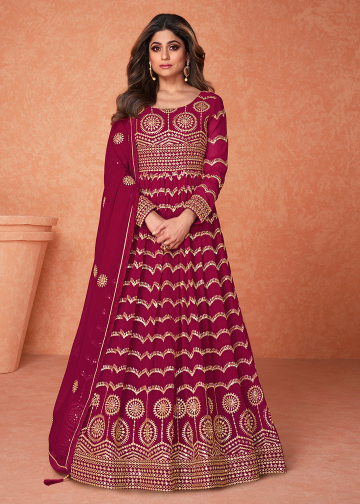 Buy Excellent Ruby Pink Heavy Anarkali - Designer Anarkali Gown