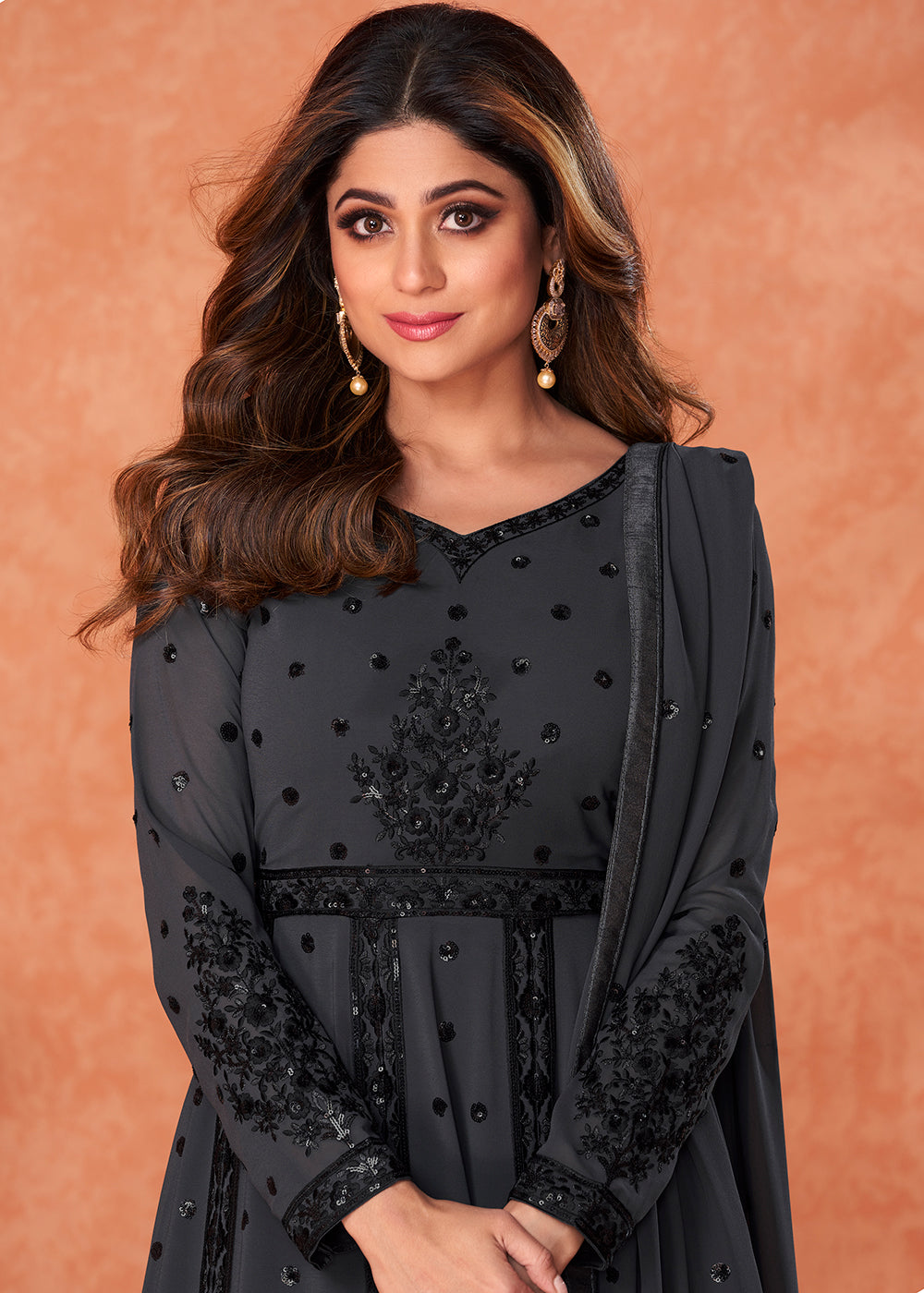 Buy Marvelous Charcoal Black Heavy Anarkali - Designer Anarkali Gown