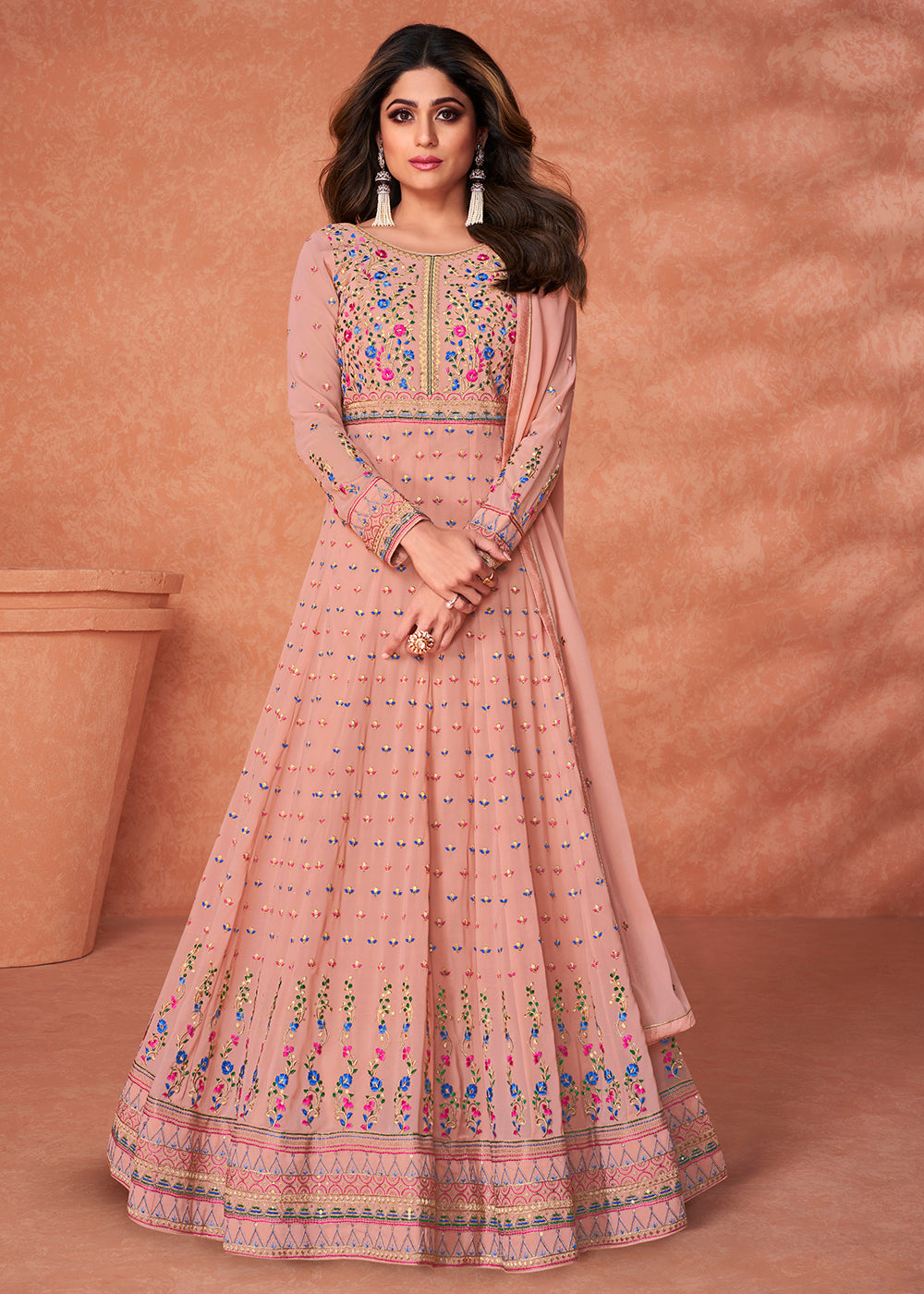 Buy Alluring Pretty Peach Heavy Anarkali - Designer Anarkali Gown