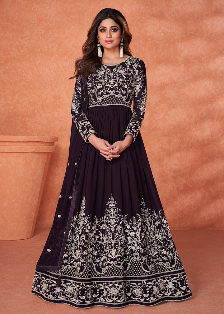 Buy Stunning Plum Purple Heavy Anarkali - Designer Anarkali Gown