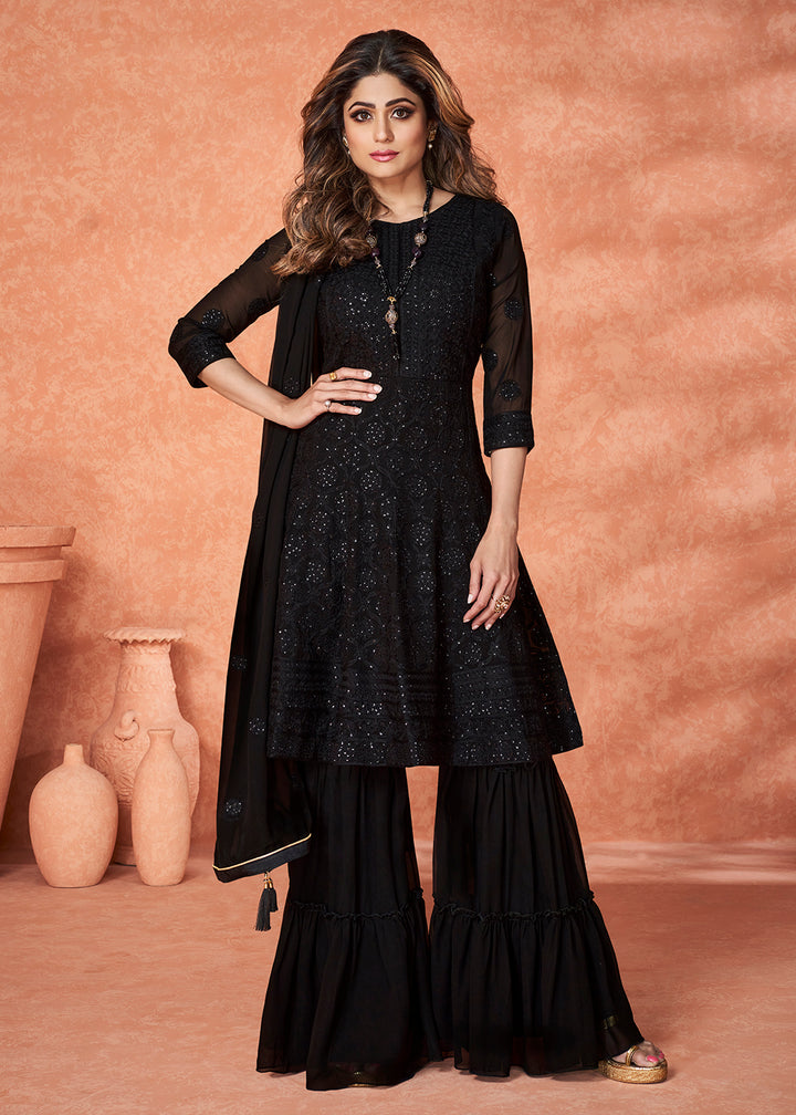 Shop Now Imposing Black Gharara Style Wedding Festive Suit Online at Empress Clothing in USA, UK, Canada & Worldwide. 