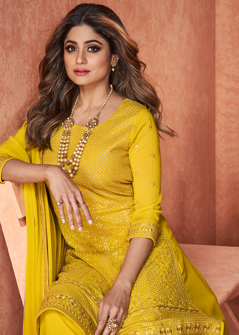 Shop Now Fabulous Yellow Gharara Style Wedding Festive Suit Online at Empress Clothing in USA, UK, Canada & Worldwide. 