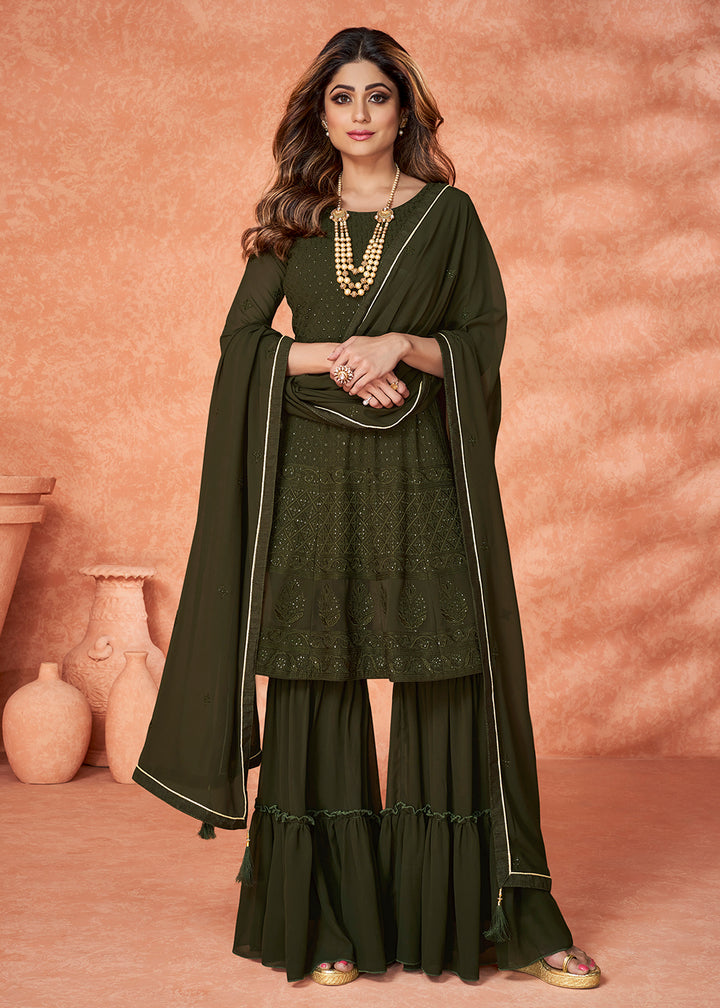 Shop Now Precious Green Gharara Style Wedding Festive Suit Online at Empress Clothing in USA, UK, Canada & Worldwide. 