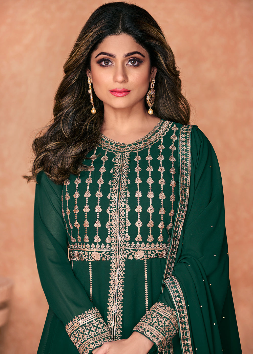 Buy Georgette Embroidered Charming Green Anarkali - Long Anarkali Gown