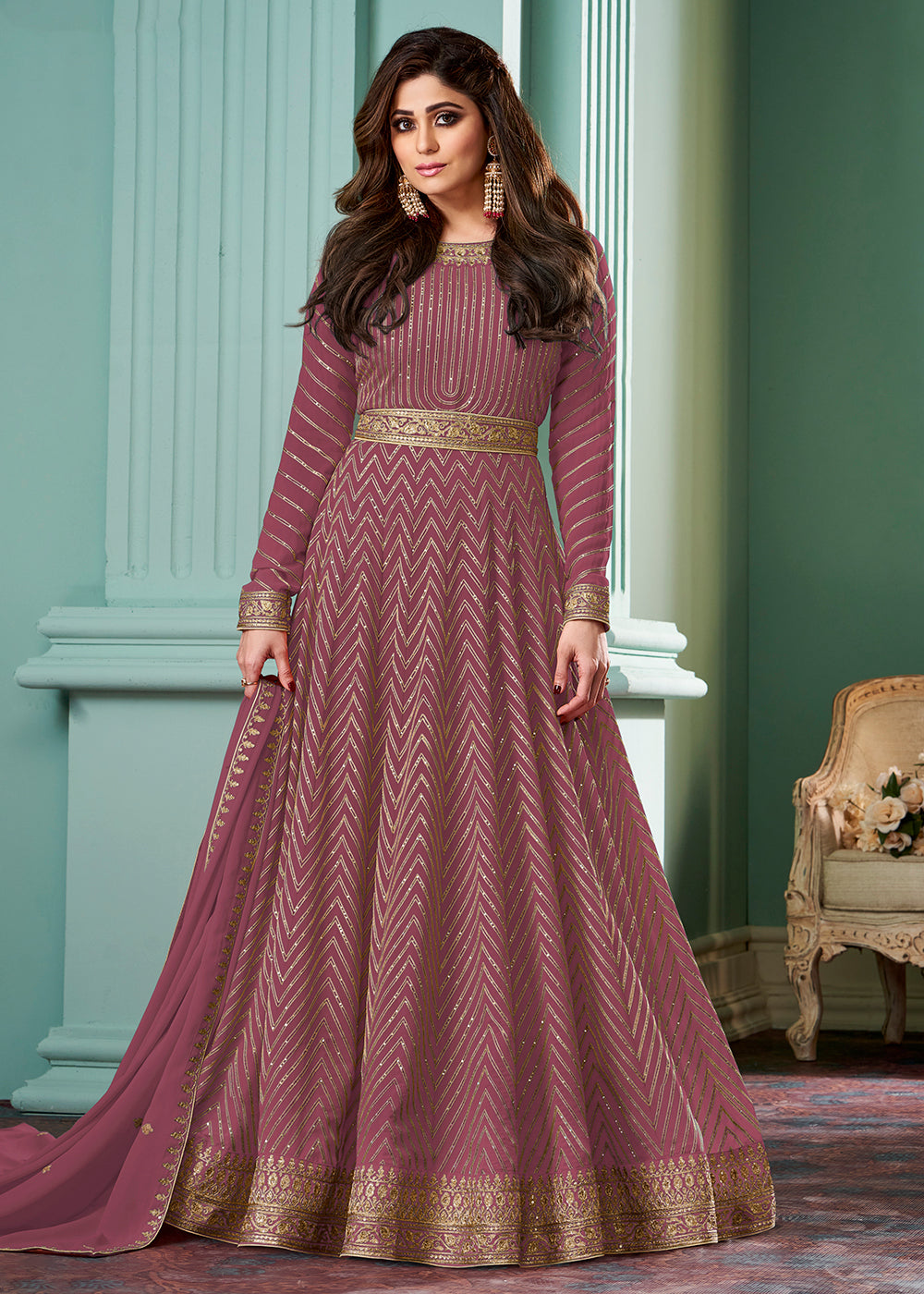 Shop Now Baby Pink Belt Style Anarkali Gown Online featuring Shamita Shetty at  Empress Clothing in USA.