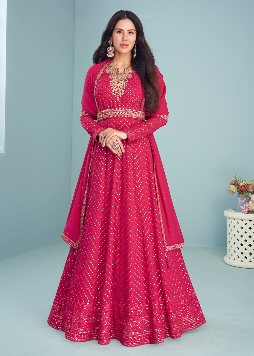 Buy Now Riveting Rani Pink Wedding Wear Designer Anarkali Suit Online in USA, UK, Australia, New Zealand, Canada & Worldwide at Empress Clothing.