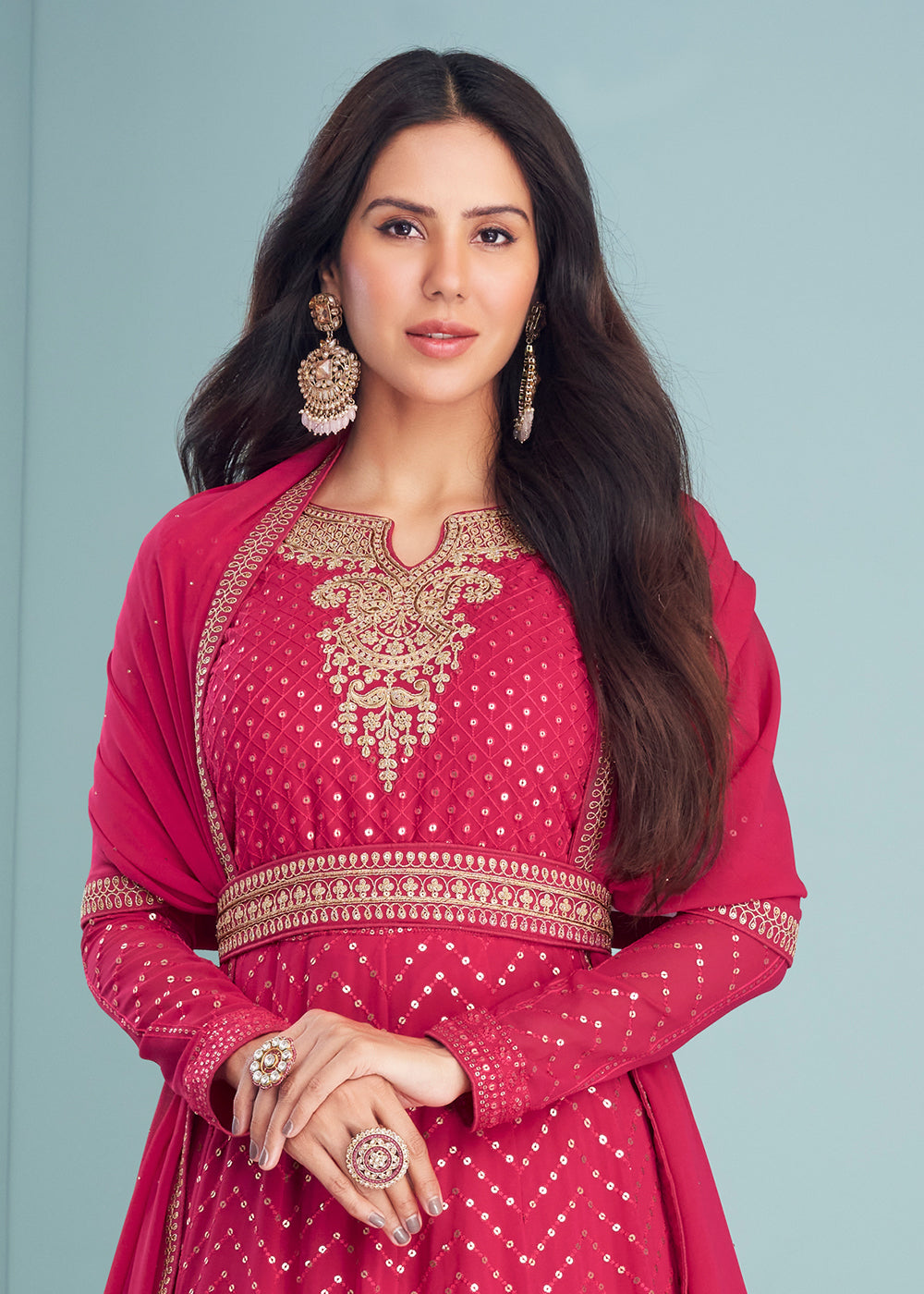 Buy Now Riveting Rani Pink Wedding Wear Designer Anarkali Suit Online in USA, UK, Australia, New Zealand, Canada & Worldwide at Empress Clothing.