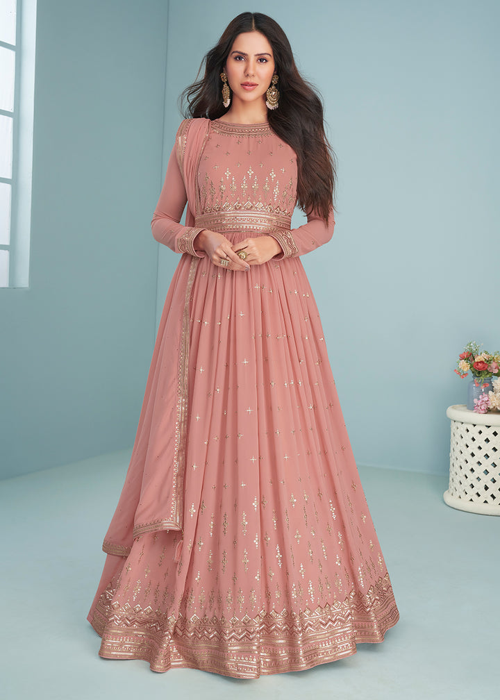 Buy Now Enticing Rose Pink Wedding Wear Designer Anarkali Suit Online in USA, UK, Australia, New Zealand, Canada & Worldwide at Empress Clothing.
