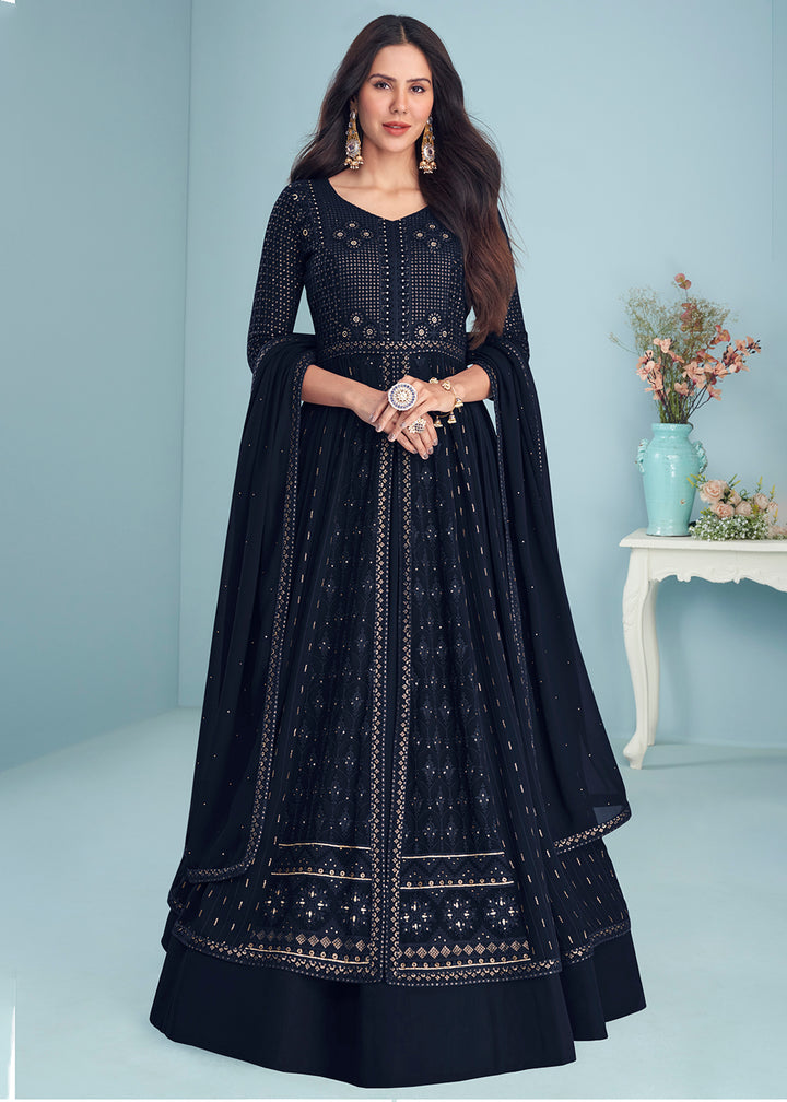 Buy Now Trendy Navy Blue Wedding Wear Designer Anarkali Suit Online in USA, UK, Australia, New Zealand, Canada & Worldwide at Empress Clothing.