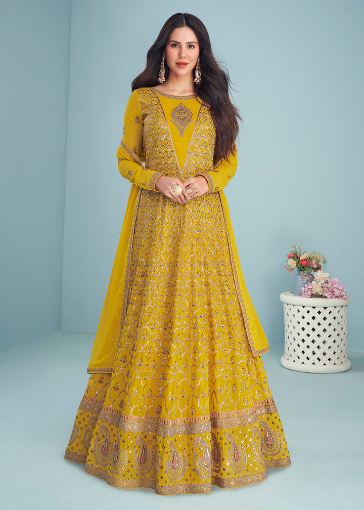 Maize Haldi Yellow Wedding Wear Designer Anarkali Suit